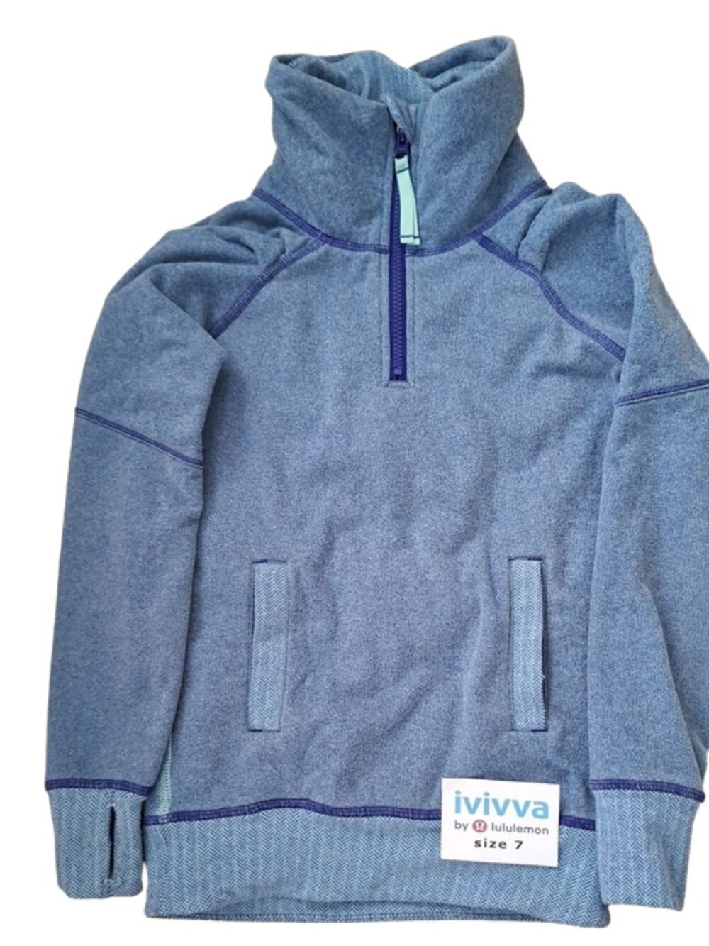 Ivivva Girl by Lululemon 🍋 Girl Sherpa Lined Blue/Herringbone Pullover size 7